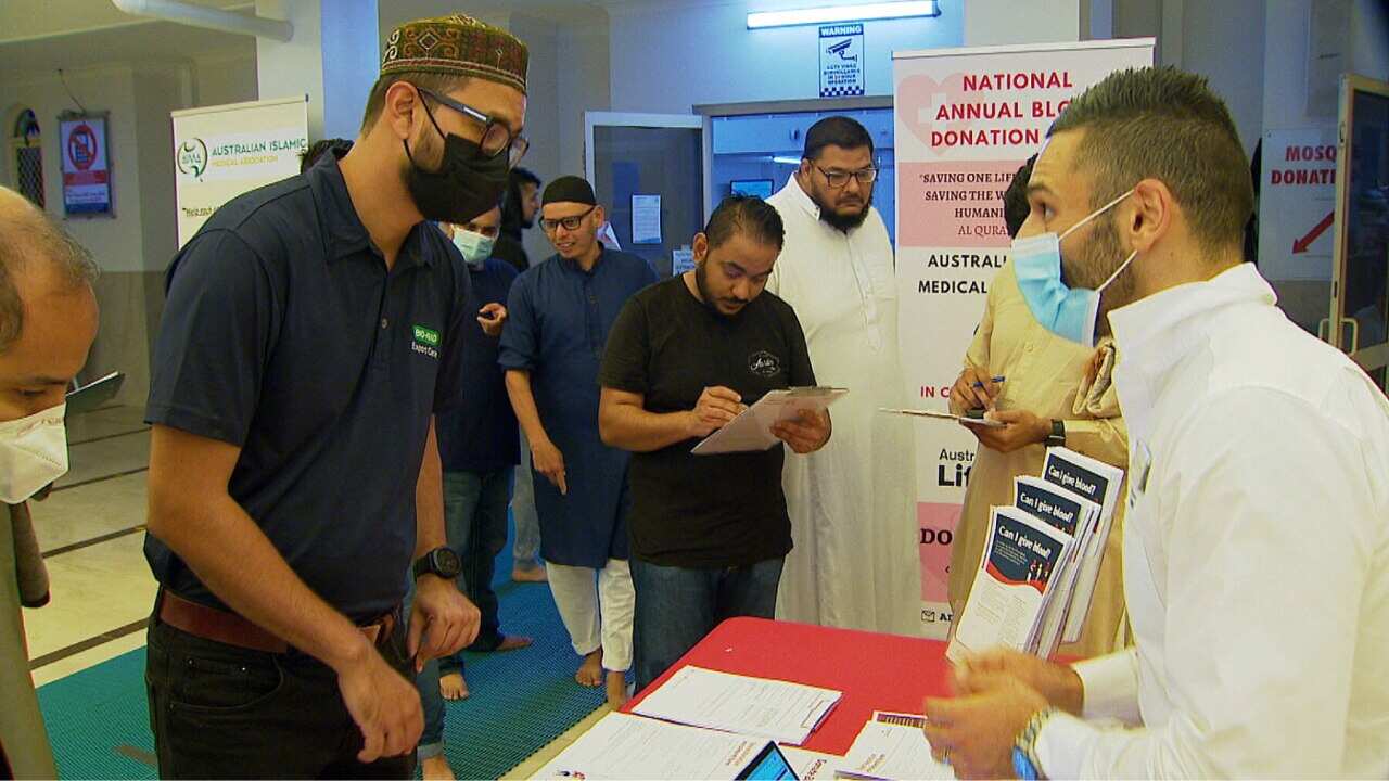 Signing up to give blood at Rooty Hill Mosque in Sydney