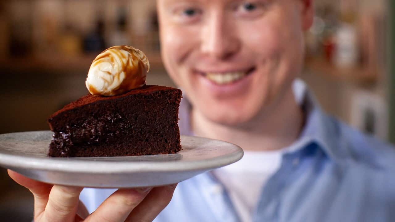 Mark Moriarty with Flourless Chocolate Cake
