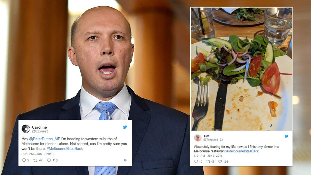 File image of Home Affairs Minister Peter Dutton and some of the tweets