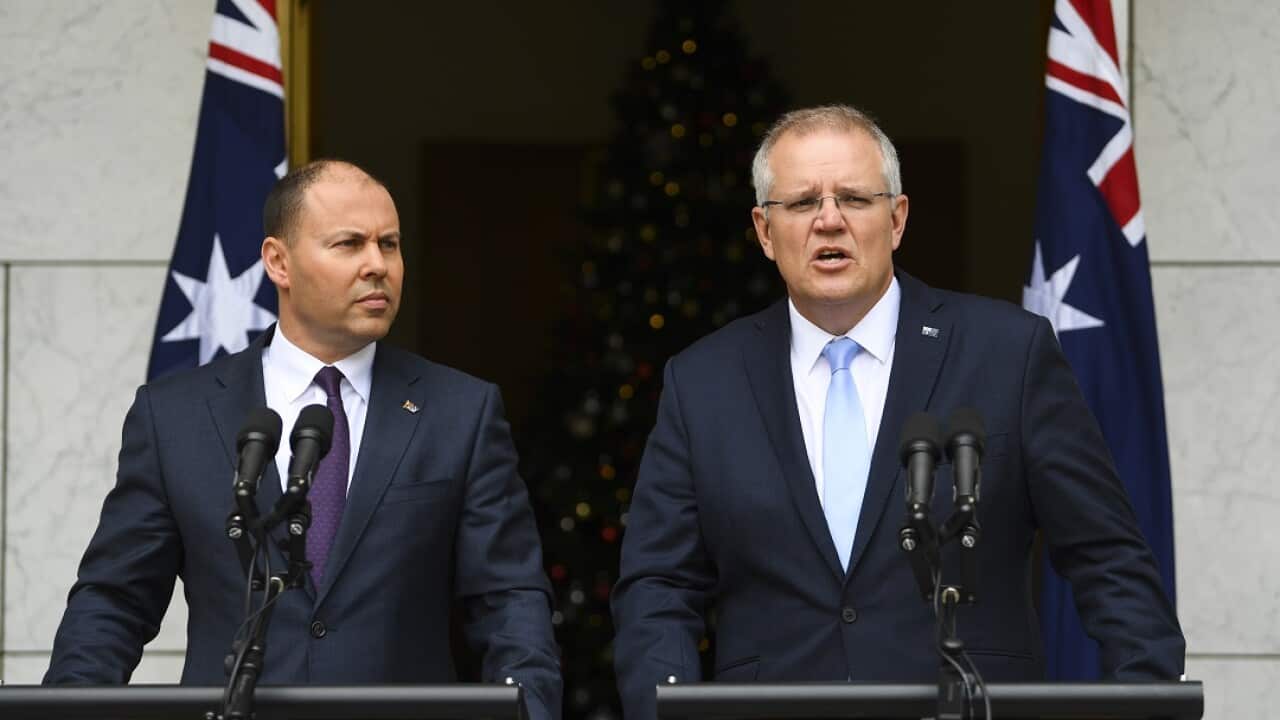 Australian Prime Minister Scott Morrison (right) and Australian Federal Treasurer Josh Frydenberg announce the change of date for Budget 2019.