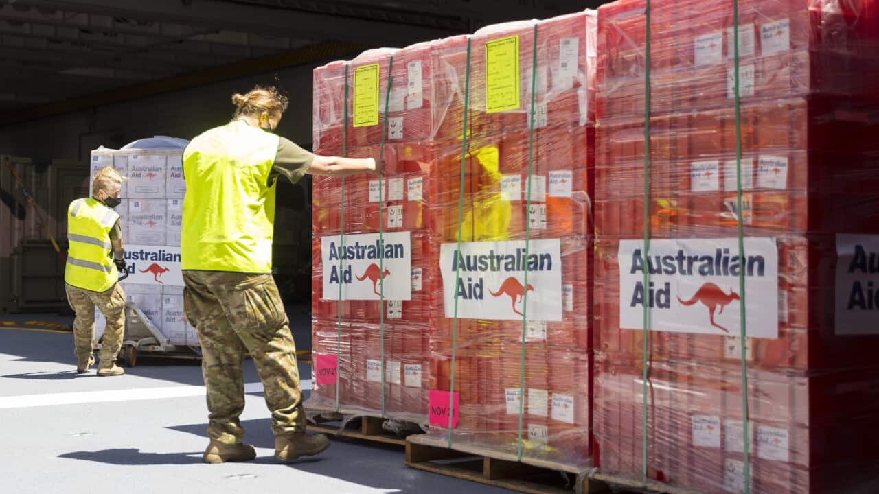 Australian relief stores being sent to Tonga following the 2022 volcanic eruption and tsunami (AAP)