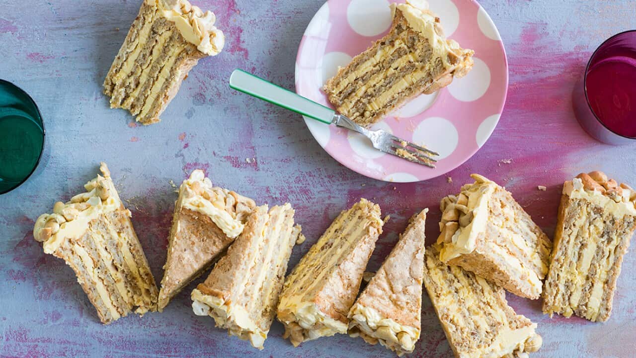 Layered cashew meringue cake (sans rival)