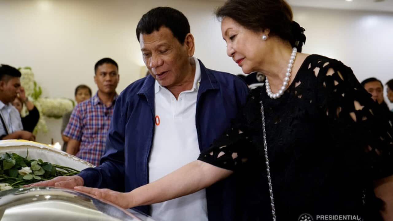 President Duterte pays his last respects to former House Speaker Prospero Nograles as he visits the wake at the Heritage Memorial Park
