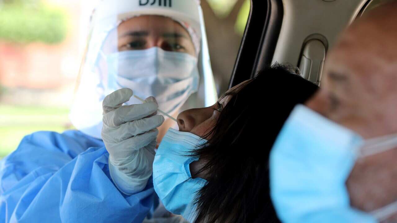 A person undergoes a PCR or nasal antigen test, in Santa Cruz, Bolivia