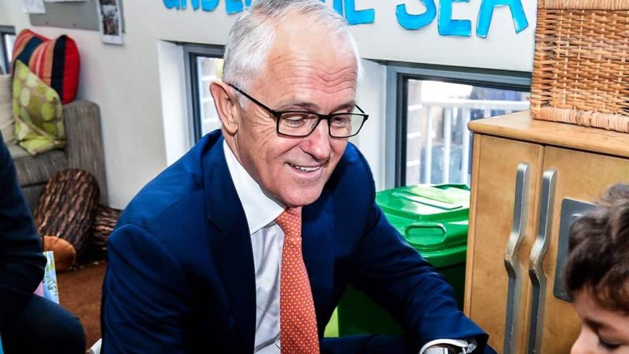 Australian PM Malcolm Turnbull visits a preschool in Sydney.