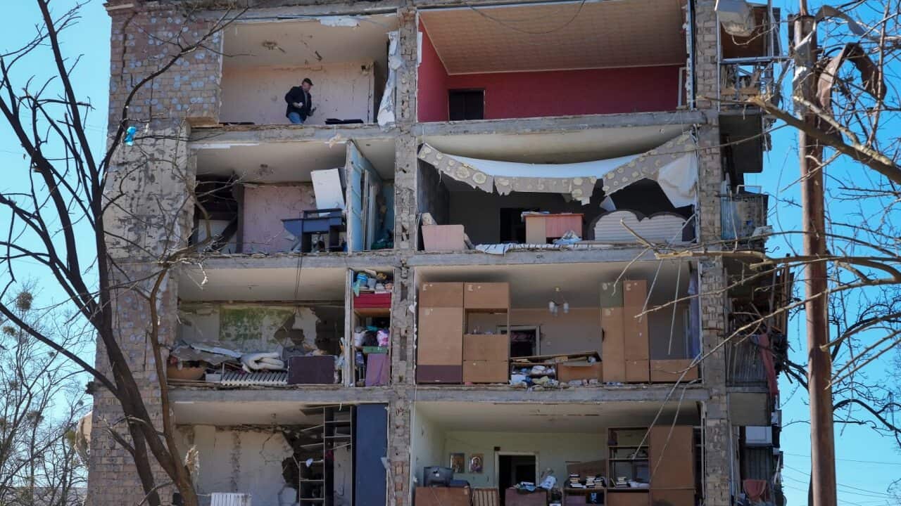 Apartments ruined by Russian shelling in Kyiv, Ukraine