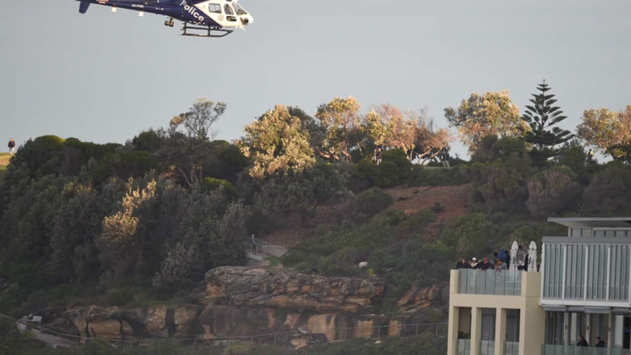A police helicopter during a search and rescue operation at Bondi