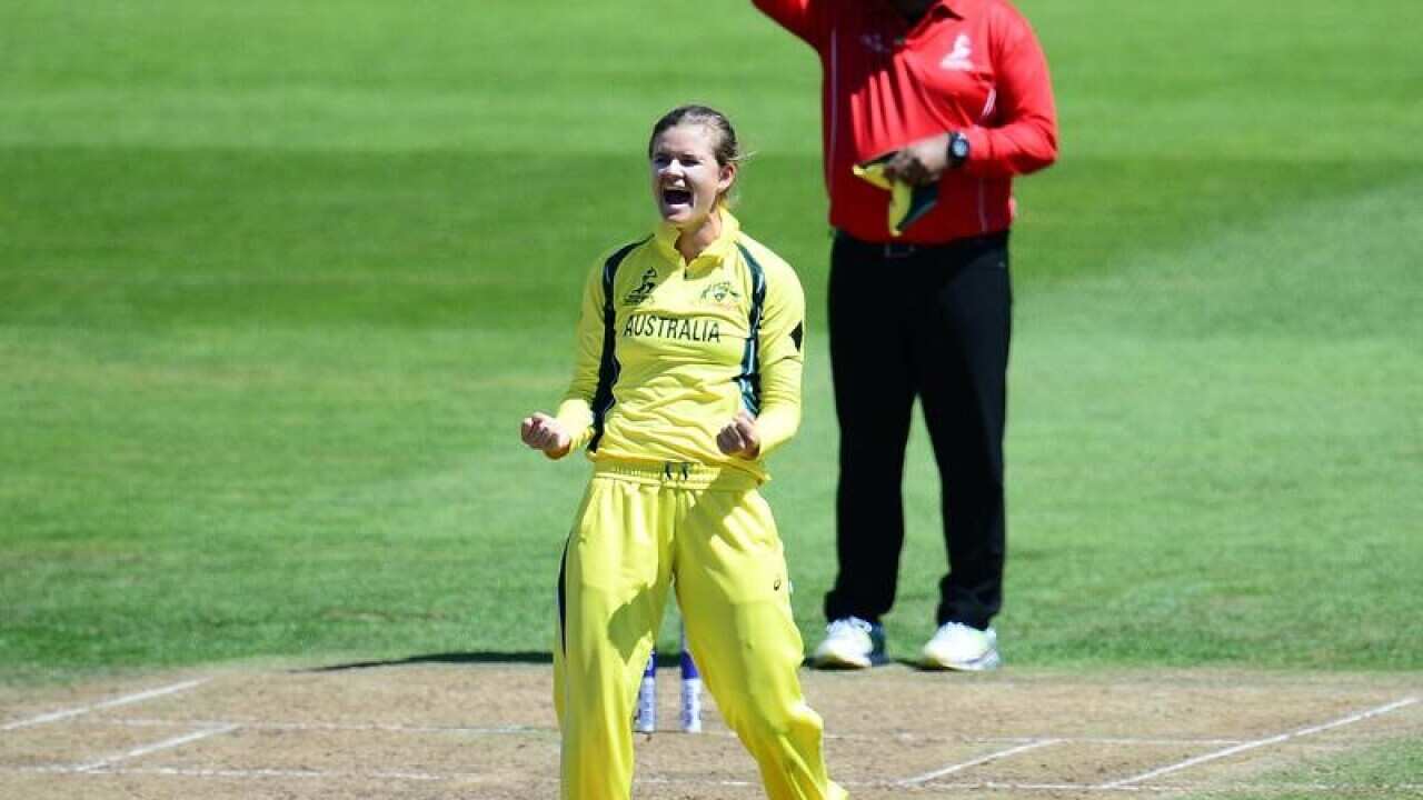 Jess Jonassen celebrates a wicket.