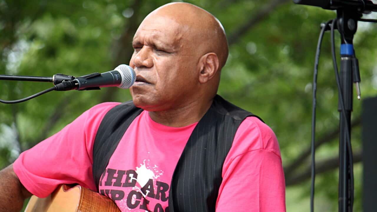 Archie Roach, a singer, songwriter and guitarist, survived a turbulent upbringing to develop into a powerful voice for indigenous Australians. (Chiara Pazzano, SBS)