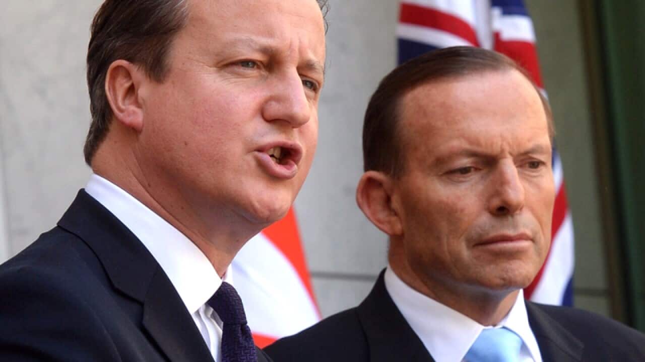 British Prime Minister David Cameron (L) and Tony Abbott