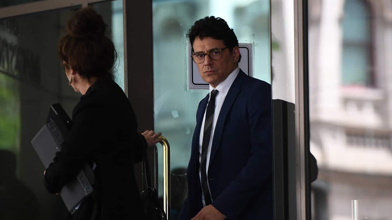 Australian actor Vince Colosimo leaves the Melbourne Magistrates Court in Melbourne.