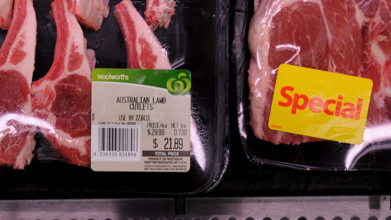 Sections of lamb in a supermarket