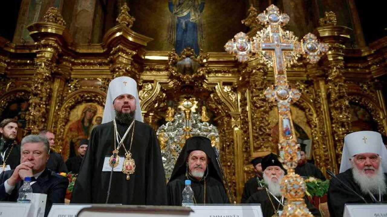 The new-elected head of local Ukrainian Orthodox Church Metropolitan Epifaniy speaks, following the announcement.