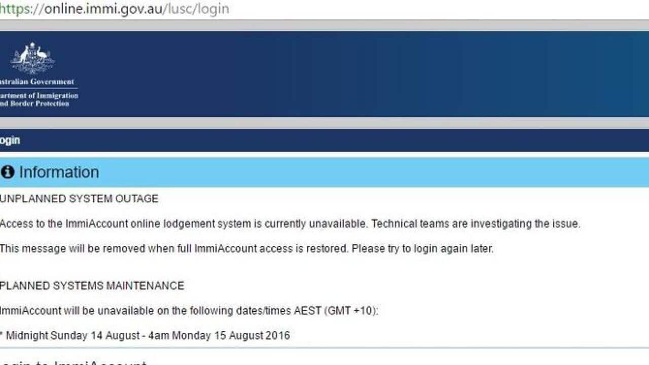 A screen grab of ImmiAccount