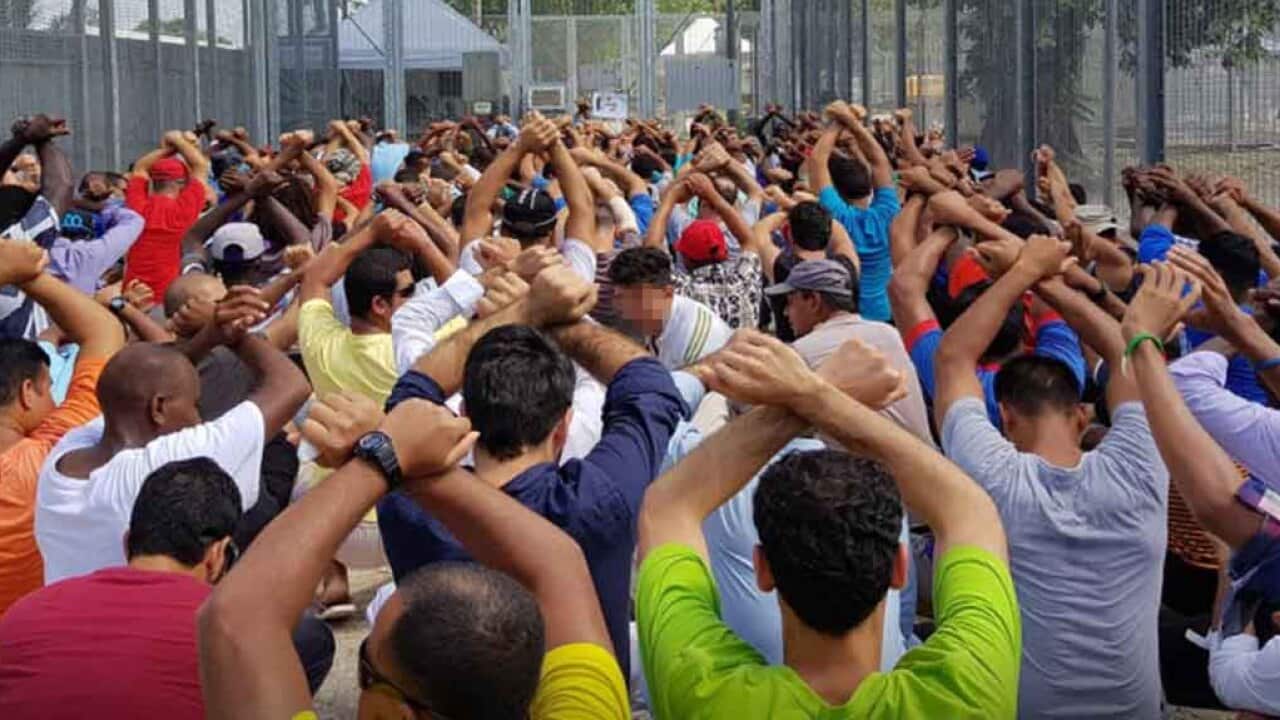 A protest on Manus Island in August 2017.