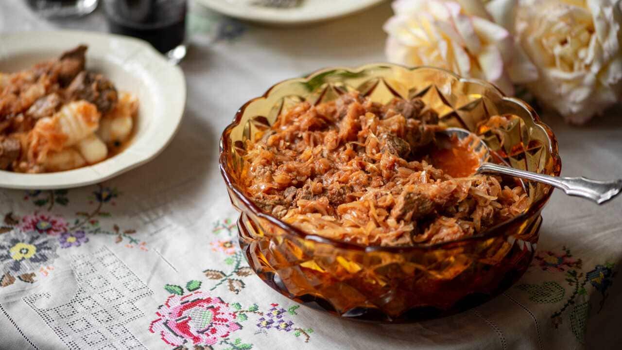 Beef and pork goulash with sauerkraut (Szekely gulasch)