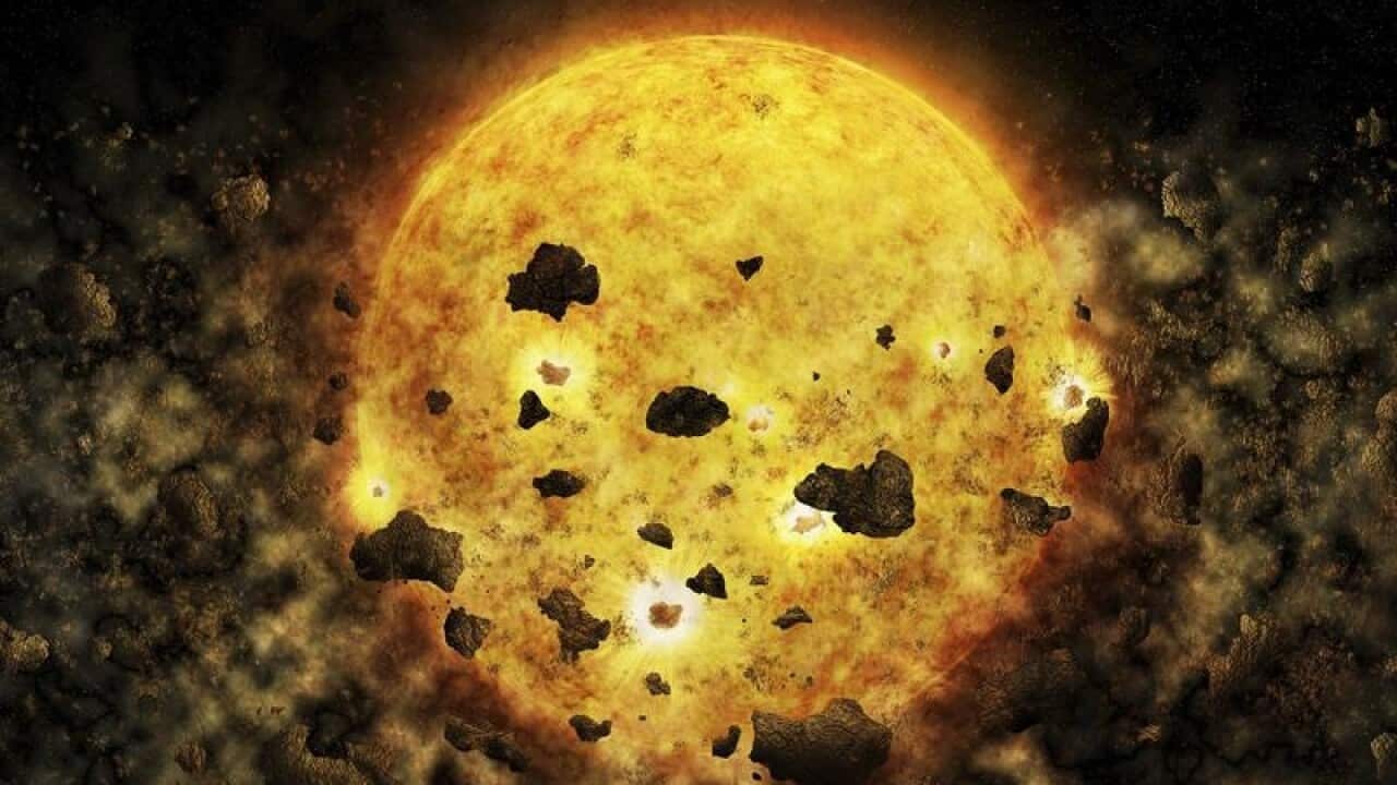 NASA illustration depicting debris surrounding the star RW Aur A