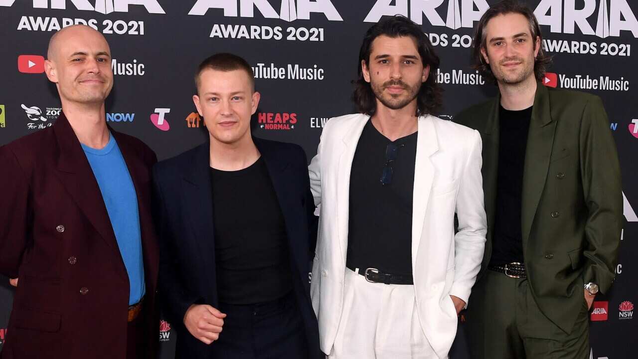Members of Mildlife arrive for the 2021 ARIA Awards at Taronga Zoo, Sydney, Wednesday, November 24, 2021. (Photo by AAP Image/Bianca De Marchi)