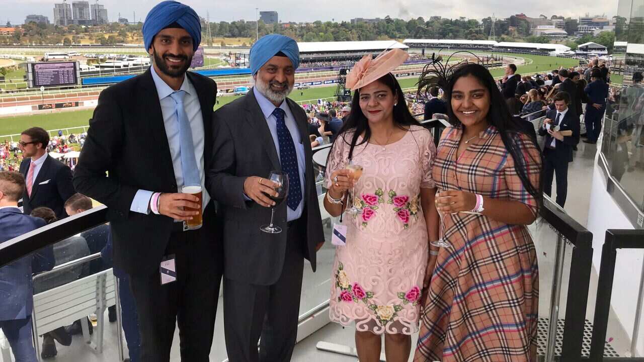 Monia and Param Virdi at Melbourne Cup,
