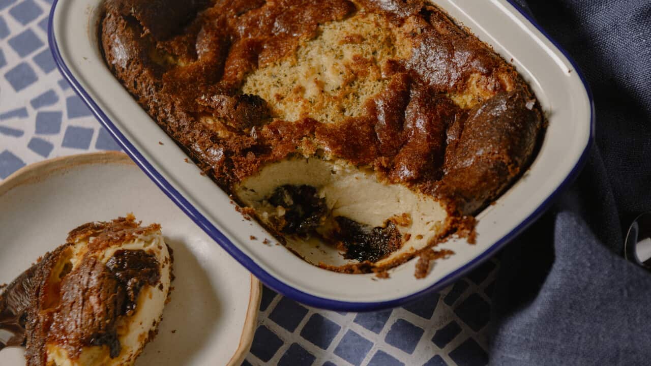 Savoury prune and rosemary pudding