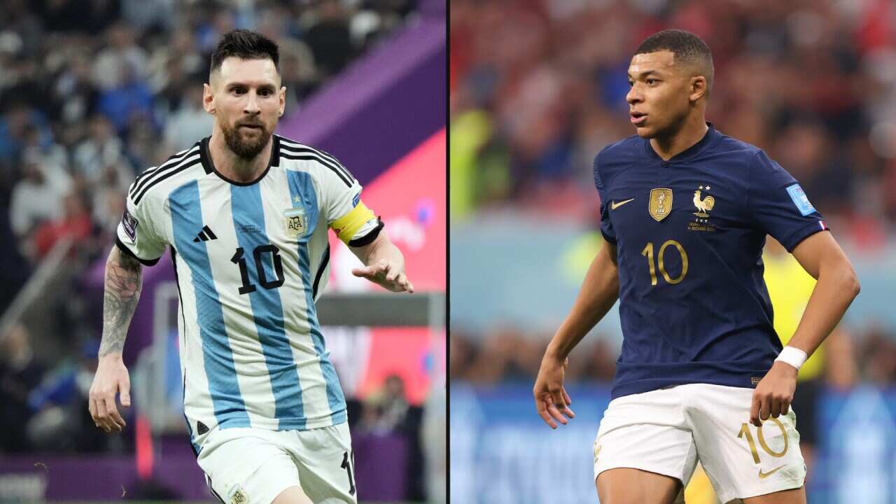 Composite image of Lionel Messi and Kylian Mbappe.
