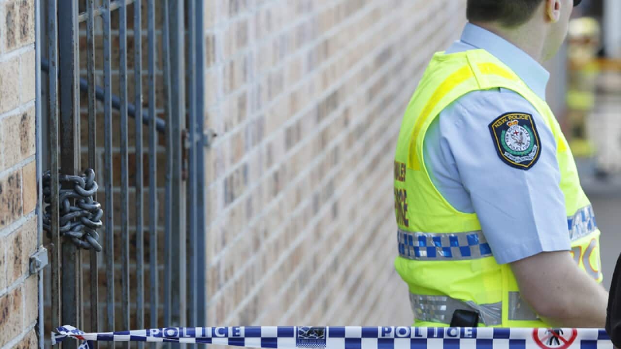Fire and police emergency services at a scene of a fire in Sydney