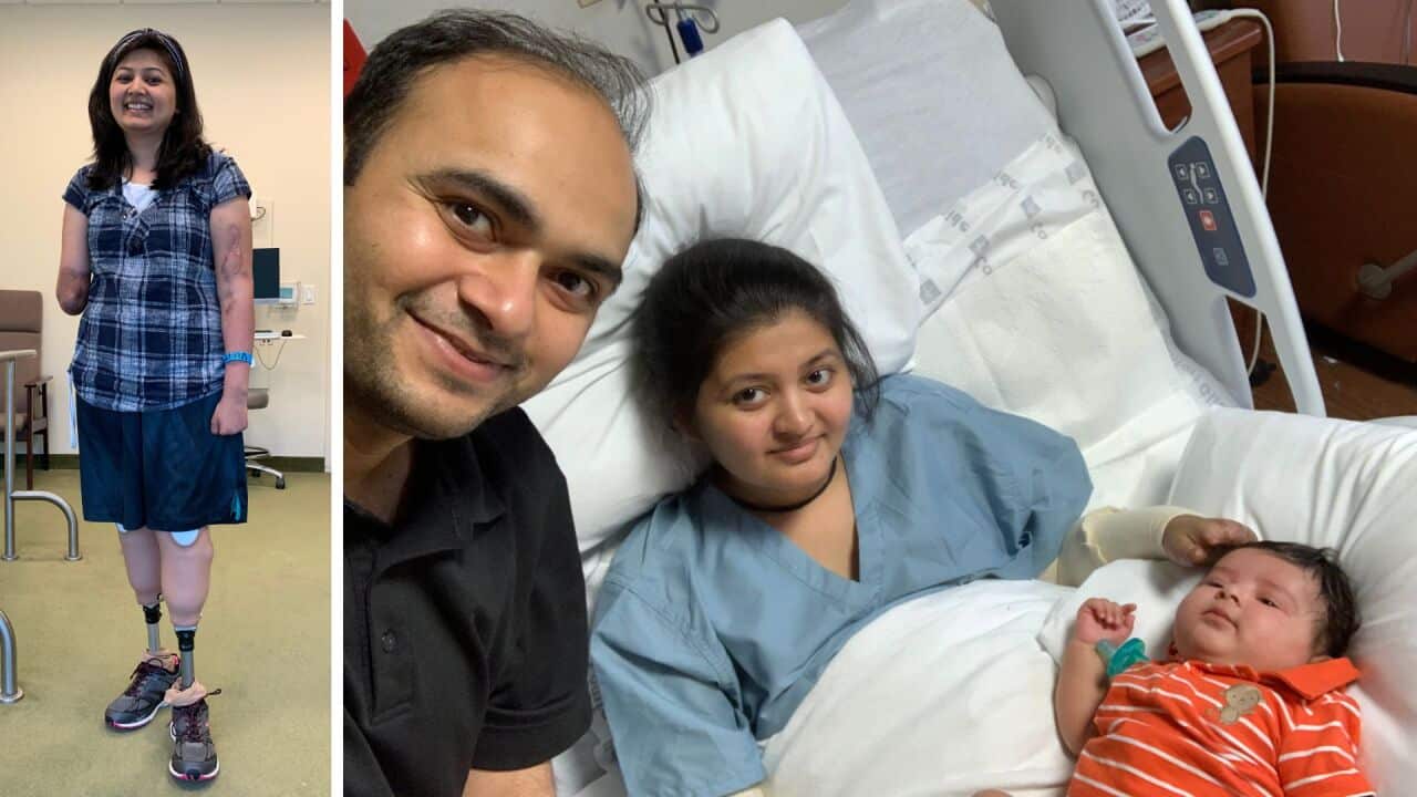 Dhara Shah with her husband and son