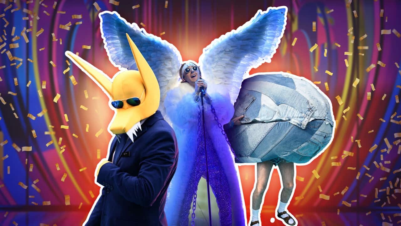 A composite image of three people in costumes