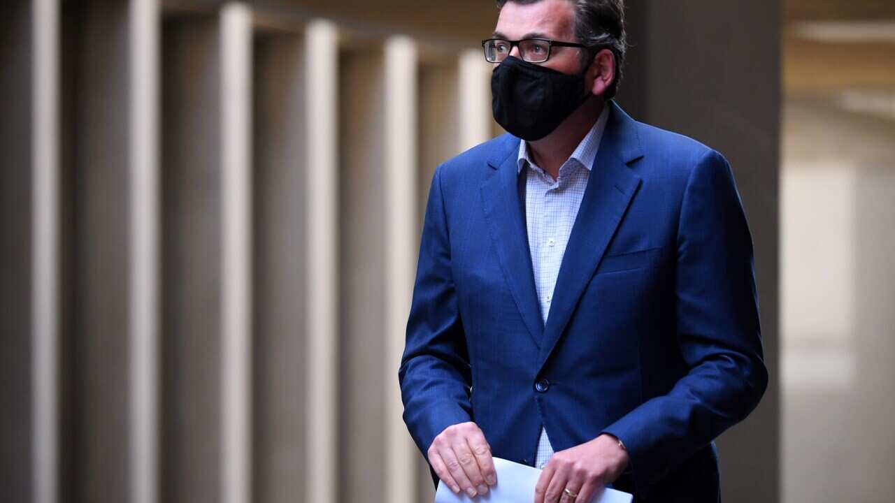 Victorian Premier Daniel Andrews arrives to a press conference in Melbourne, Wednesday, September 16, 2020. Victoria has recorded 42 new cases of coronavirus and 8 deaths in the past 24 hours. (AAP Image/James Ross) NO ARCHIVING