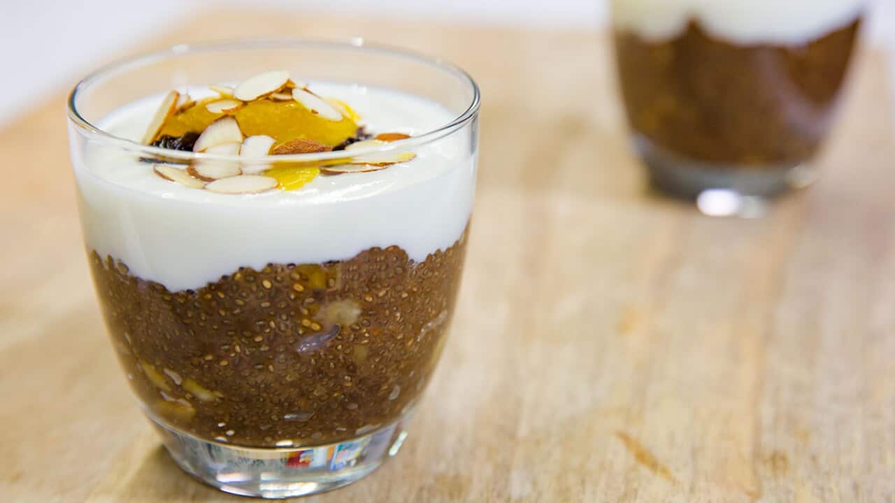 Coffee banana chia pots with almond milk