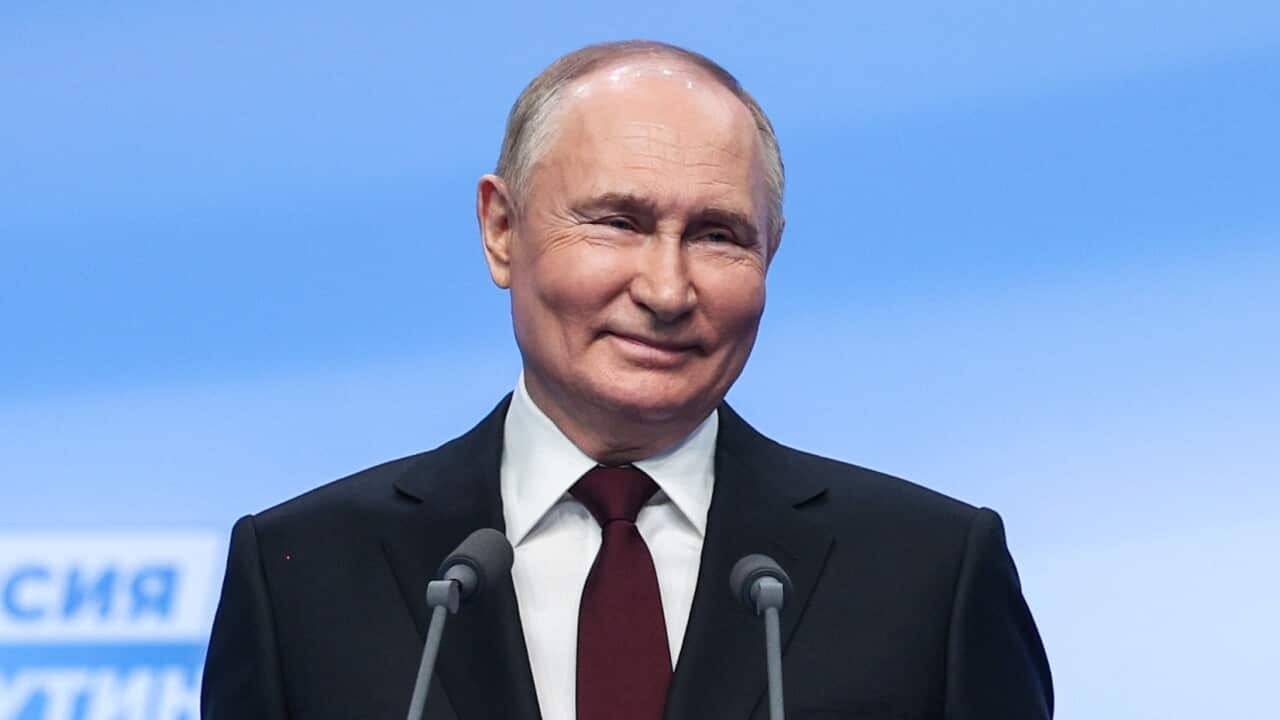 MARCH 18, 2024: Presidential candidate, incumbent president Vladimir Putin speaks at his election campaign office in Gostiny Dvor.