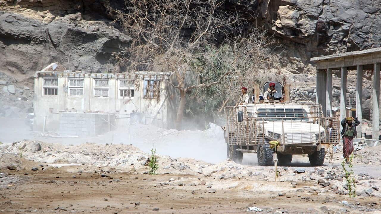 Armed members of the separatist Southern Movement patrol an area after a ceasefire agreement was reached in the southern port city of Aden on 30 January 2018.