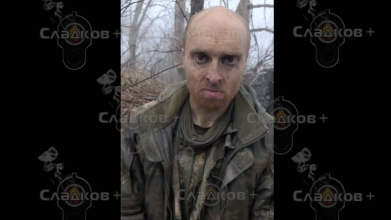 A screenshot captured from an undated video showing captured Australian soldier Oscar Jenkins in Ukraine