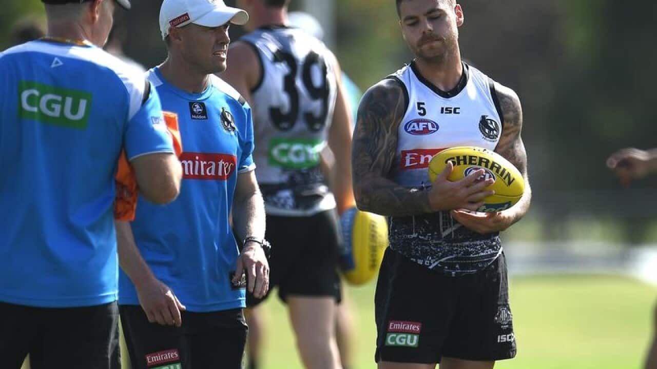 Collingwood Magpies player Jamie Elliott is seen during training.