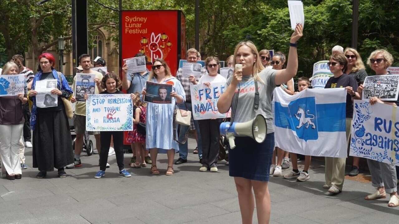Galina Seredina rallying with the Svoboda Alliance as part of the anti-war movement in Sydney (Supplied).jpg