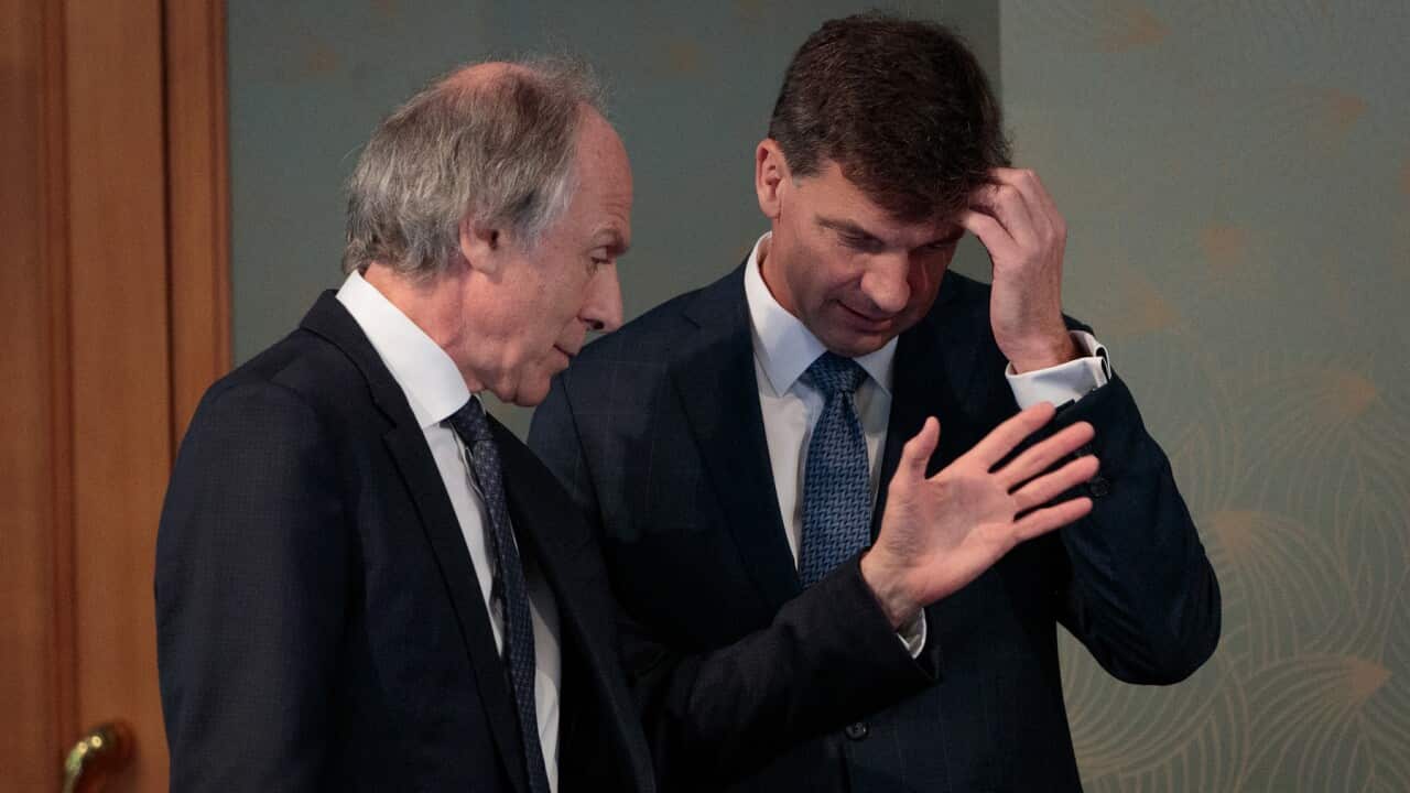 Australian Chief Scientist, Dr Alan Finkel and Federal Minister for Energy Angus Taylor having an animated discussion