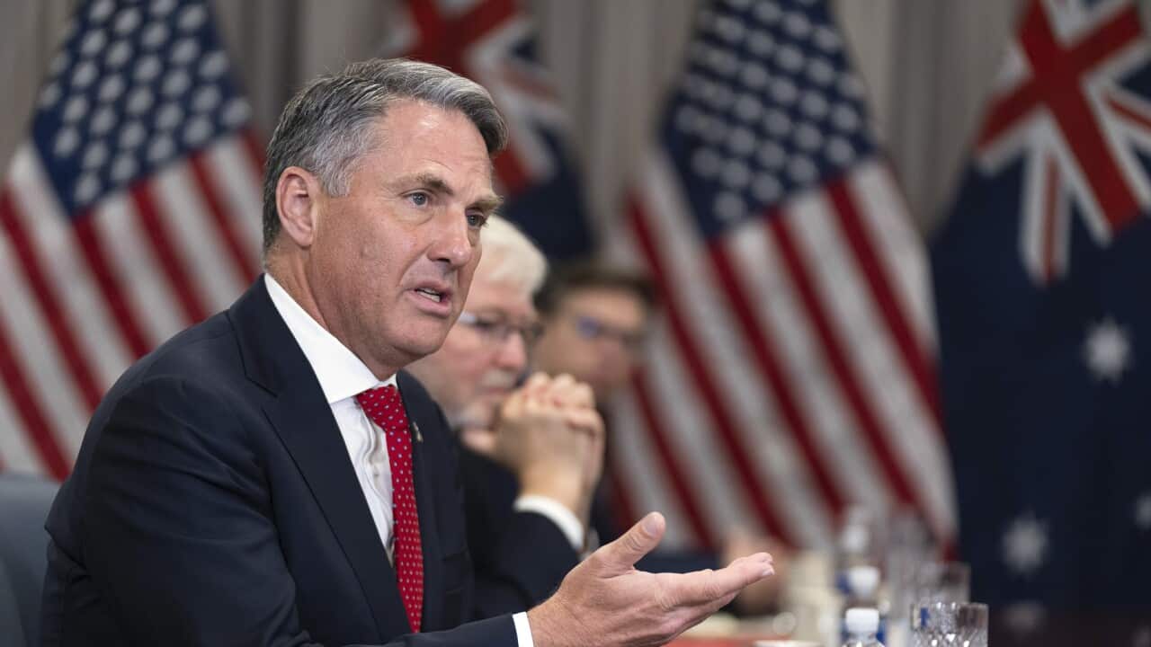 Australian Deputy Prime Minister and Defense Minister Richard Marles responds to a reporter's question before the start of a meeting with Secretary of Defense Pete Hegseth at the Pentagon.