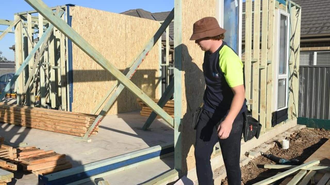 A carpenter building a new in home in the western suburbs of Sydney.