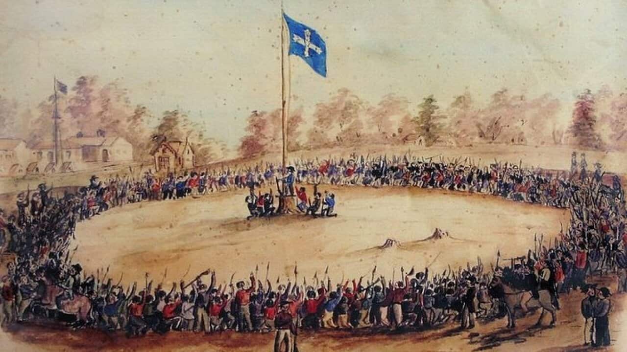 BALLARAT, VIC. Eureka Stockade, the Eureka flag.(AAP Image/MediaWise Pty Ltd) NO ARCHIVING, EDITORIAL USE ONLY
