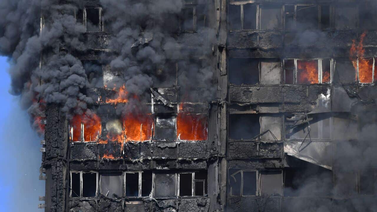 Smoke billows from a fire that has engulfed the 24-storey Grenfell Tower in west London.