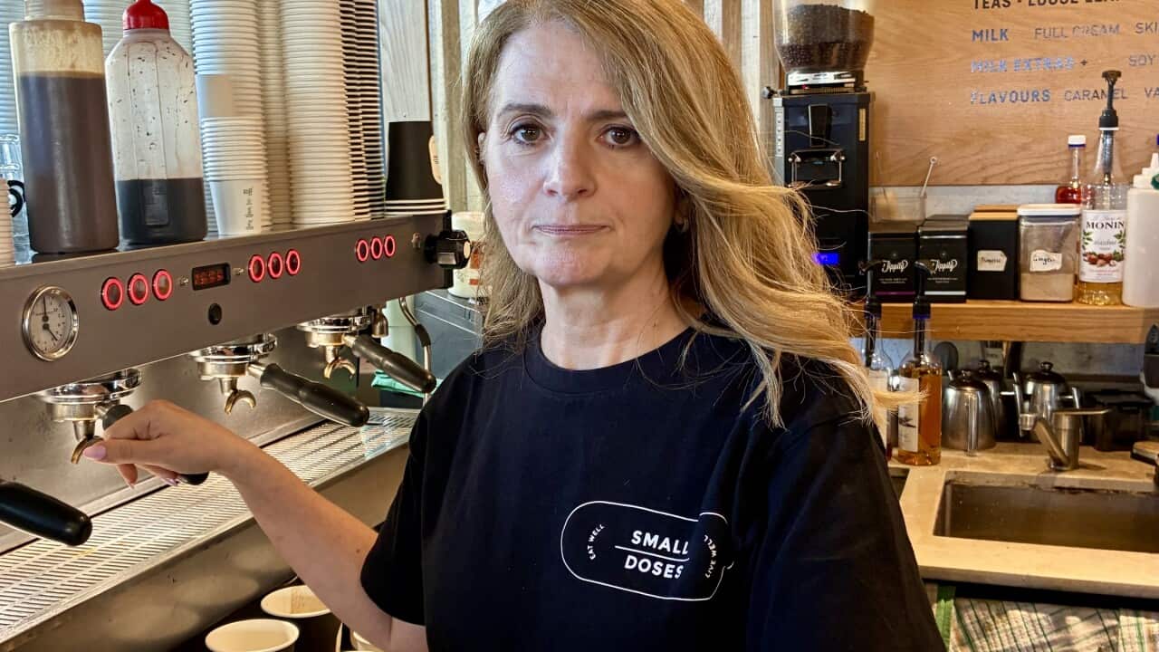 Cafe owner Angela Vithoulkas says rising costs are eating into profits. (SBS).jpg