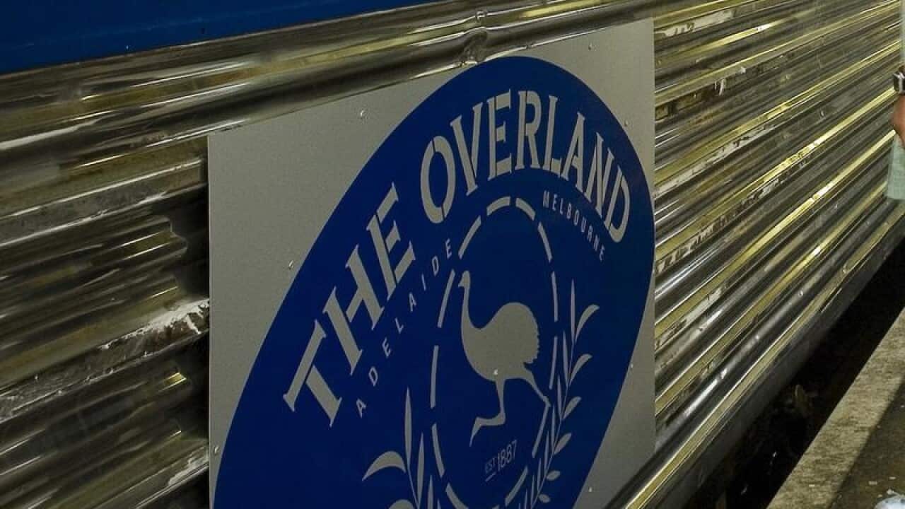 The Overland train departing from Adelaide.