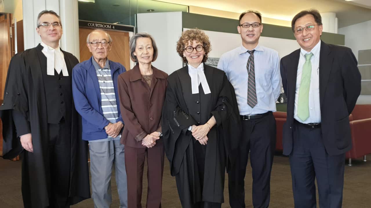 Troy Lee (2nd from right) at the federal court with (r to l) lawyer Matt Black, father Gordon Lee, mother Amy Lee, barrister Kim Rubenstein, and lawyer Michael Source: Michael Chan
