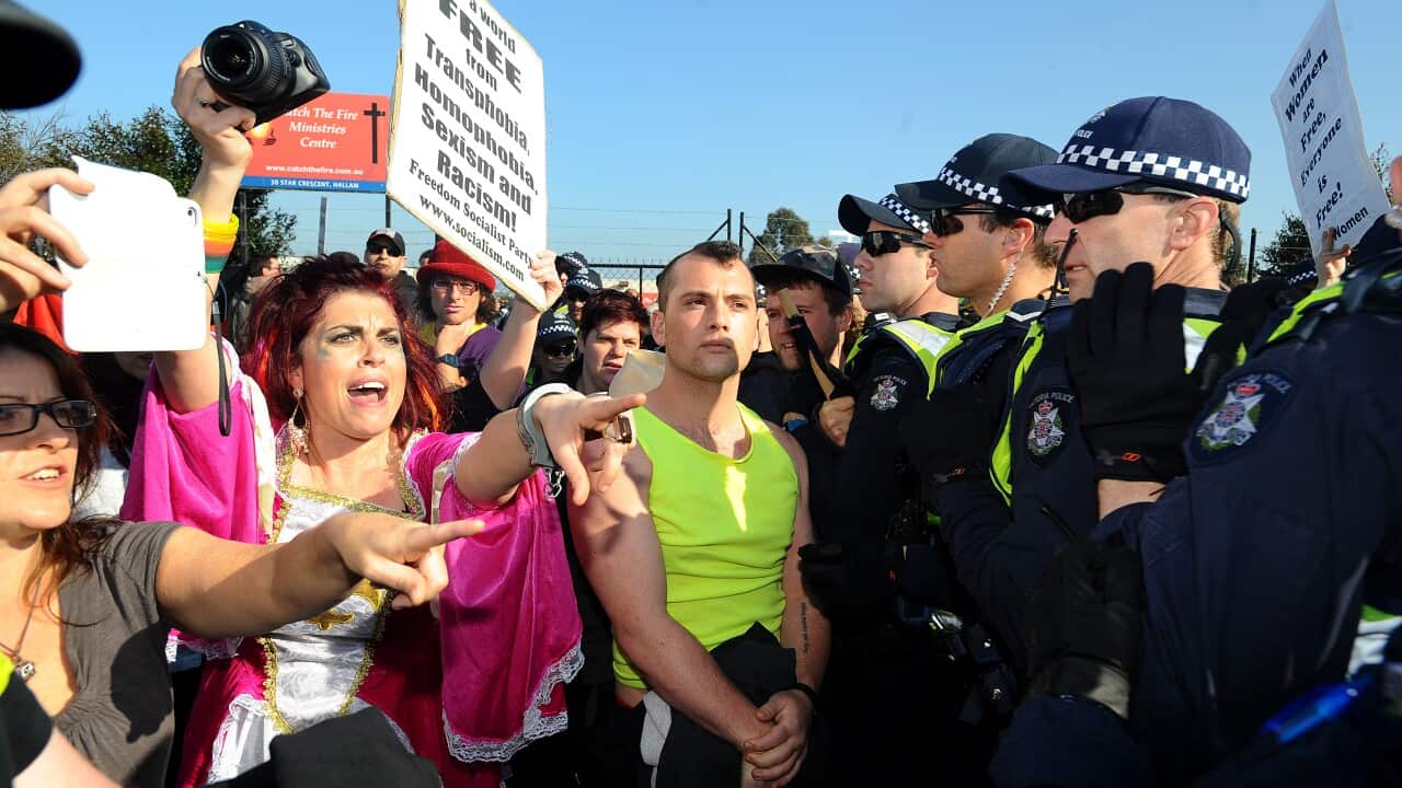 Families conference protesters