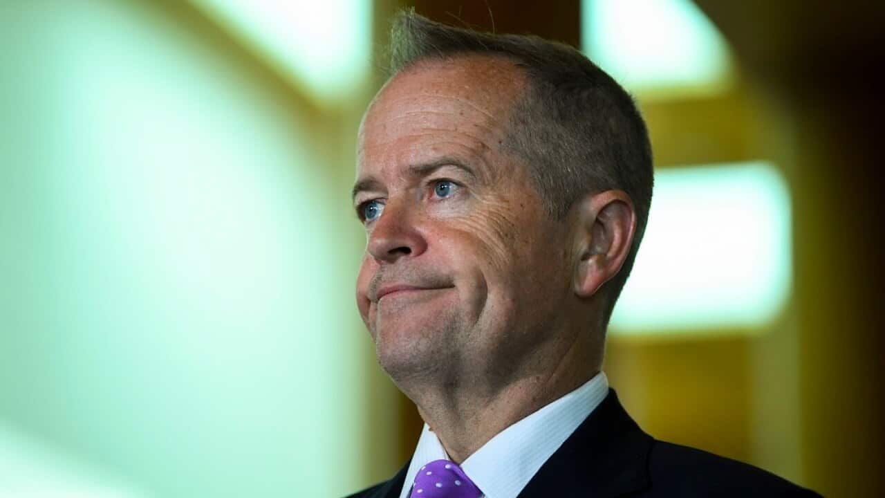 Australian Opposition Leader Bill Shorten speaks to the media during a doorstop interview after attending the International Women's Day breakfast at Parliament House in Canberra, Thursday, February 14, 2019. (AAP Image/Lukas Coch) NO ARCHIVING