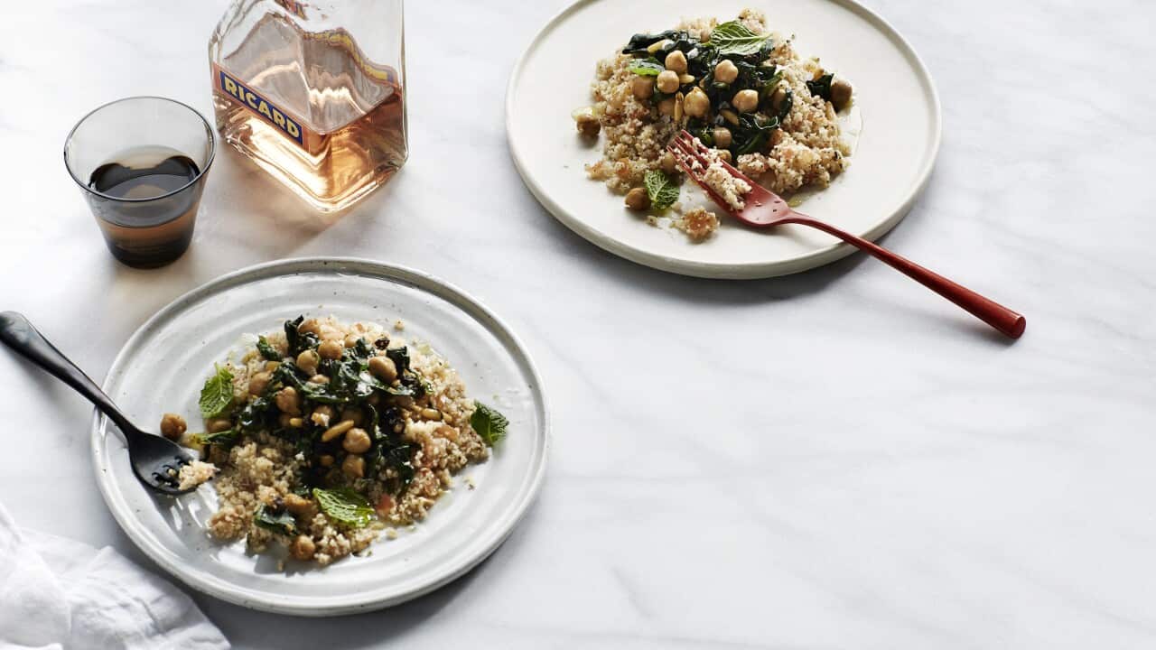 Spinach and chickpea burghul pilav