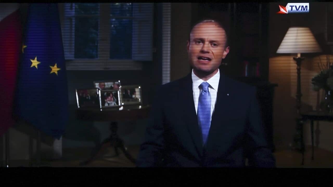 Maltese Prime Minister Joseph Muscat addressing the nation in a live broadcast