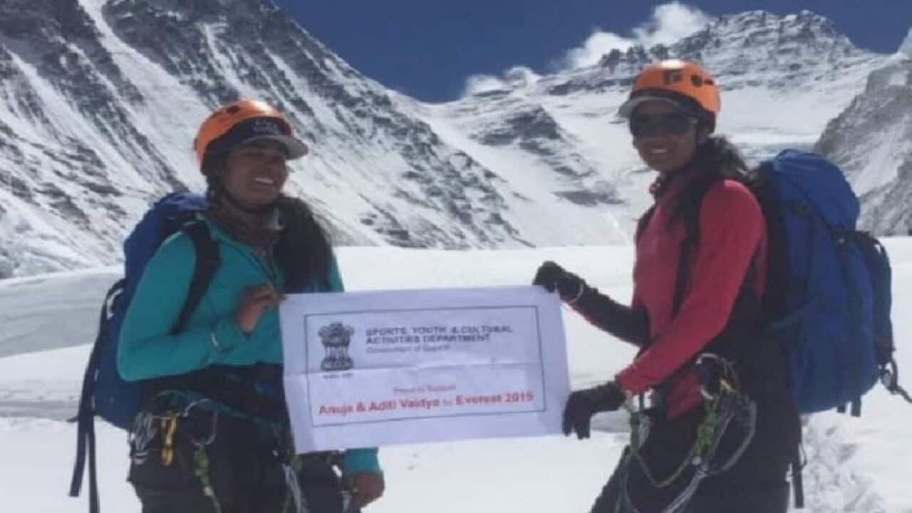 Aditi and Anuja at the top of the Mount Everest.