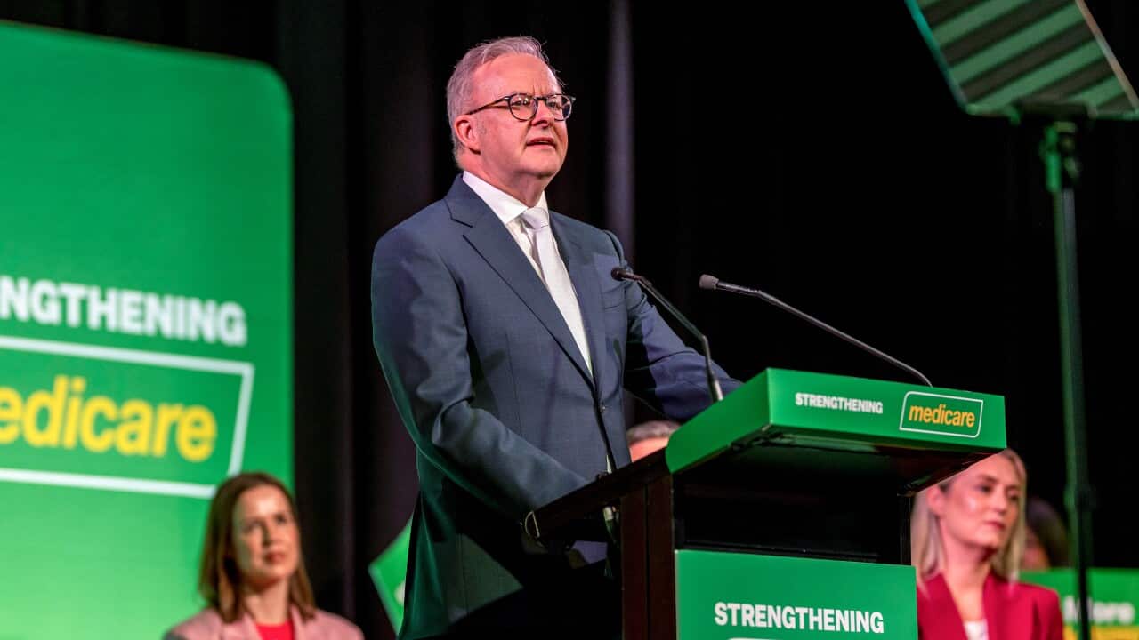 Australian Prime Minister Anthony Albanese speaks during a policy launch event in Launceston, Tasmania, Sunday, February 23, 2025. AAP.