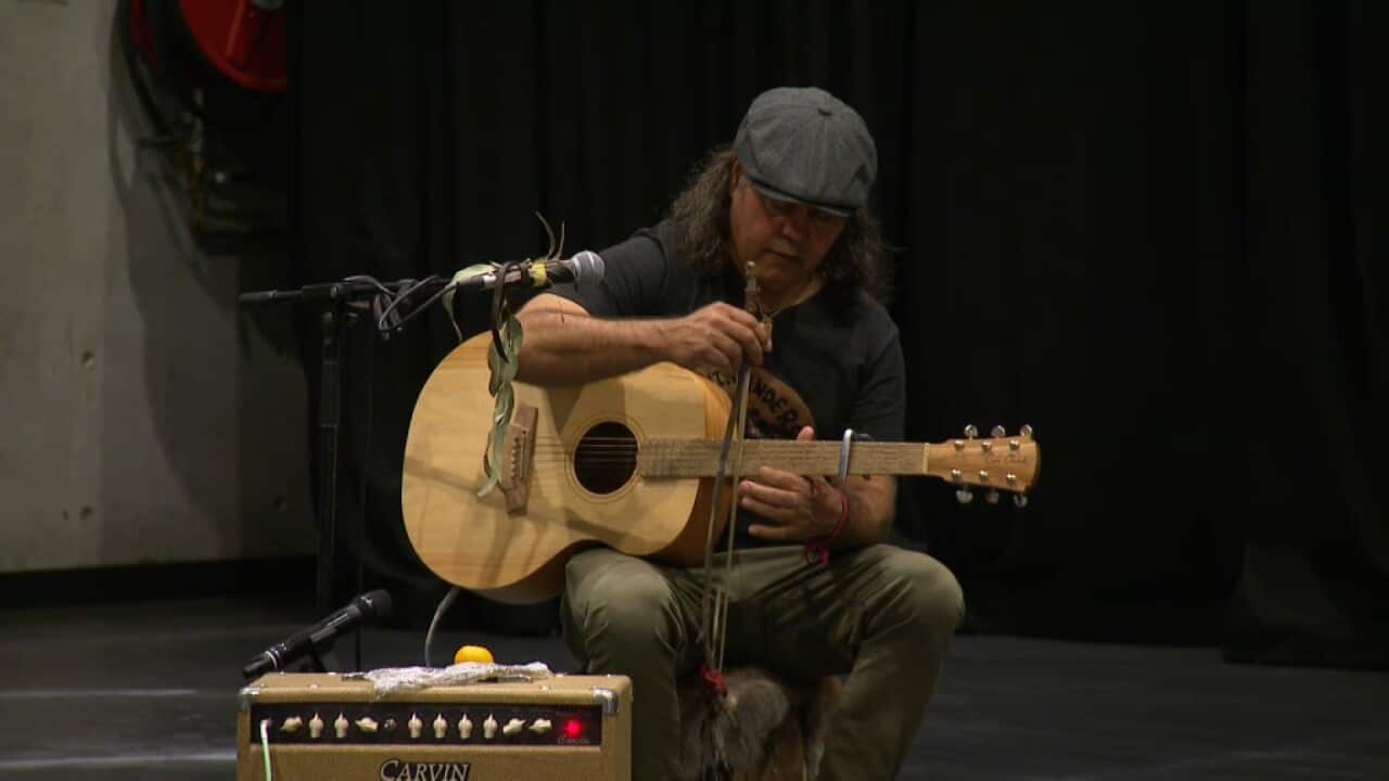 Storyteller Warren Mason on stage at the Yellamundie Festival (SBS).jpg